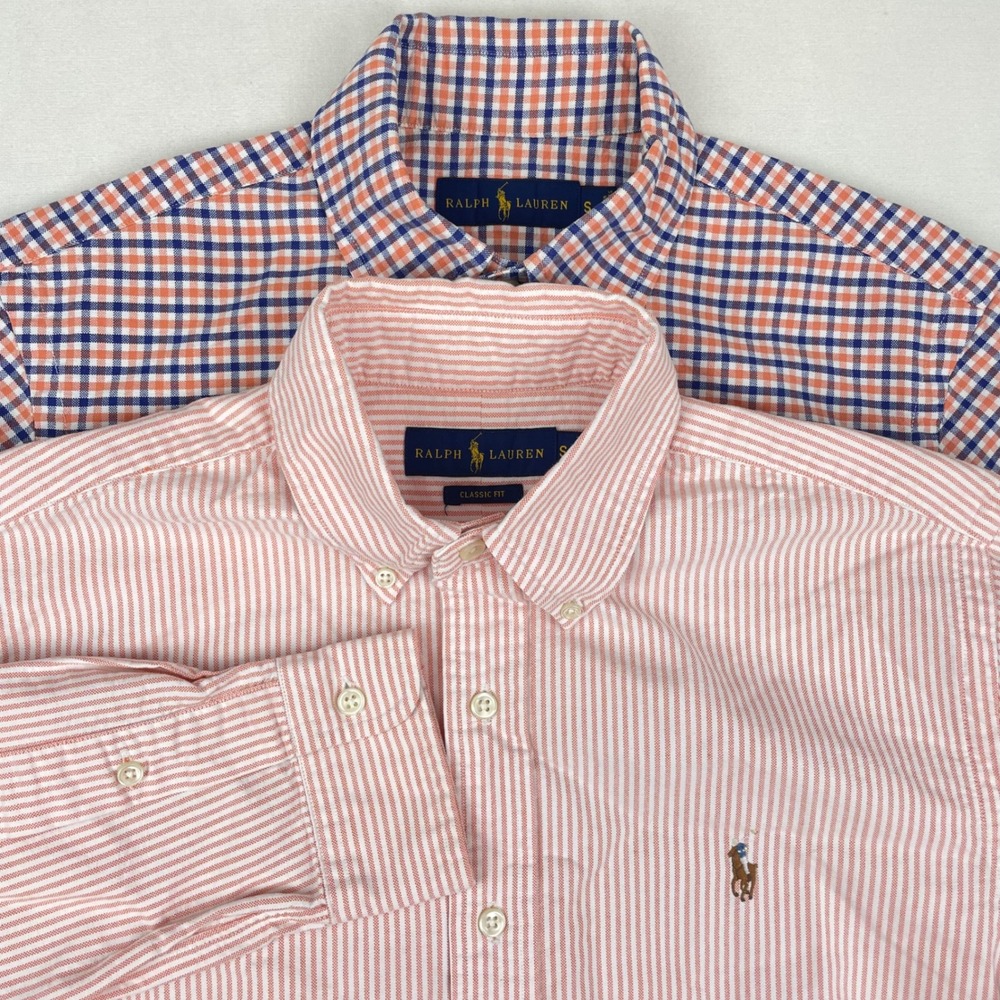 Lot of 2 Ralph Lauren Mens Small Classic Fit Shirts Gingham Check Pink Stripe